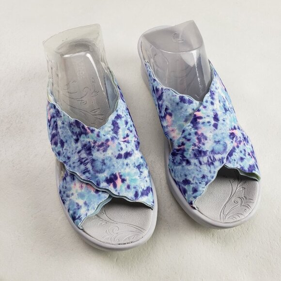 Bzees Sahara Wedge Sandal Womens 7.5 Blue Fabric Slip On Comfort Slide Open Toe - Picture 1 of 12